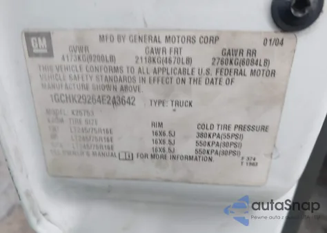 2004 Chevrolet Silverado 2500Hd Ls из США, поврежденный, VIN 1GCHK29264E243642